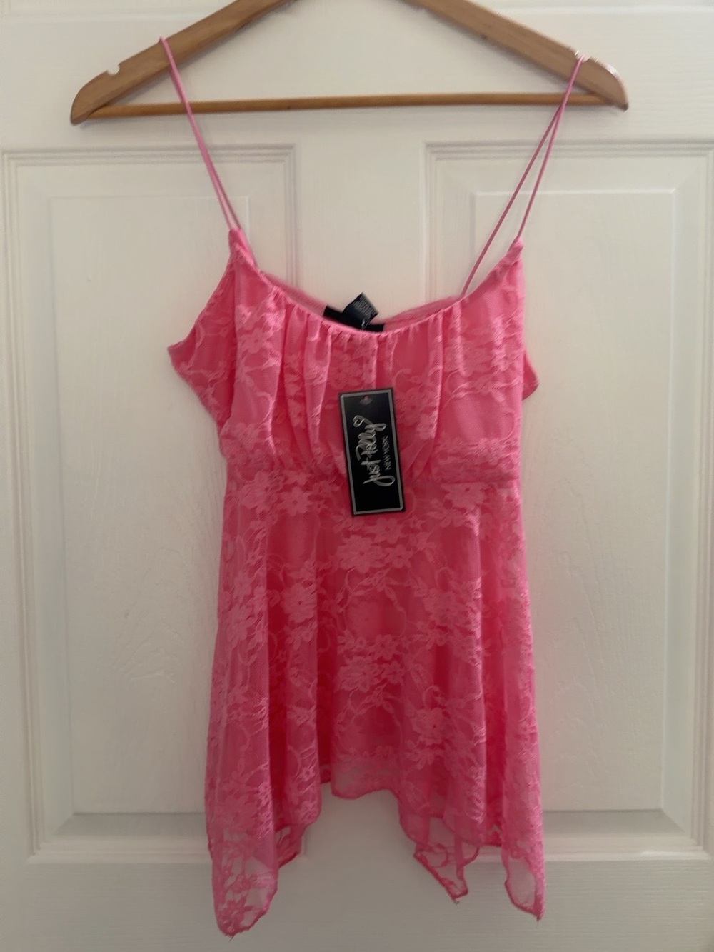 Hot Pink Lace Handkerchief-Hem Cami